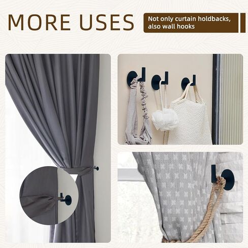Morden L Shaped Curtain Tiebacks，Curtain Hooks,Window Drapery holdbacks, Clothes, Coat, Hat and Towel Hooks，Set of 2,Black in Saudi Arabia