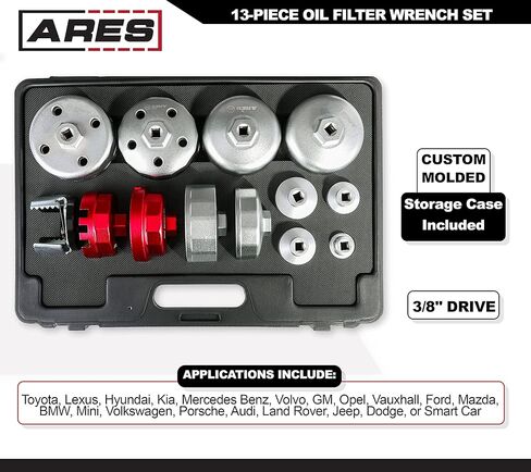 مجموعة مفاتيح فلتر الزيت ARES 56016-13 قطعة - محرك 3/8 بوصة - قم بإزالة مرشحات الزيت بسهولة على معظم المركبات - تتضمن حقيبة تخزين مريحة in Kuwait