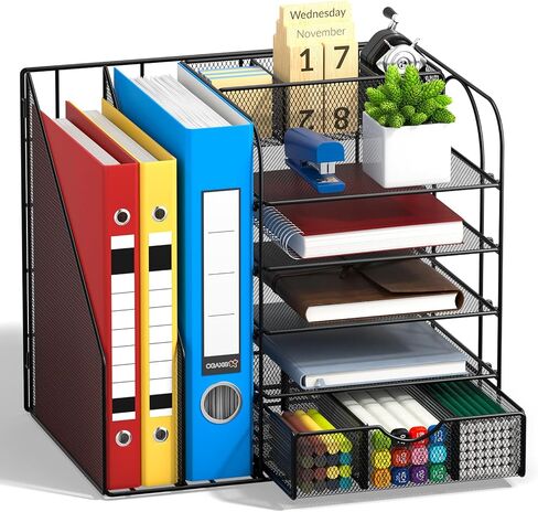 منظمات المكتب وملحقاتها - لوازم مكتبية لتنظيم المكتب من 5 طبقات مع حامل ملفات، وأدراج منزلقة وحامل أقلام، ومنظم ملفات سطح المكتب وتخزين للمكتب والمدرسة والمنزل in Kuwait