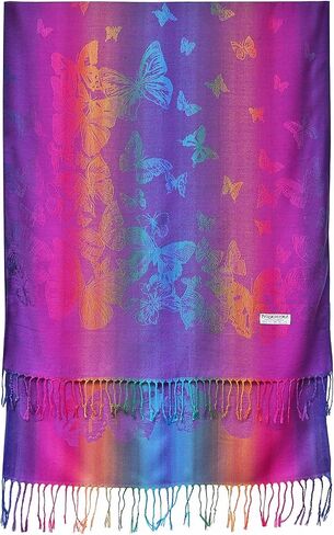 Woven Rainbow Vivid Swarm of Butterflies Pride Soft Fringe Pashmina Shawl Scarf Wrap in Saudi Arabia