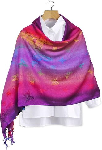Woven Rainbow Vivid Swarm of Butterflies Pride Soft Fringe Pashmina Shawl Scarf Wrap in Saudi Arabia