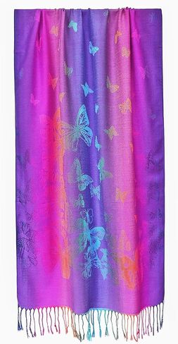 Woven Rainbow Vivid Swarm of Butterflies Pride Soft Fringe Pashmina Shawl Scarf Wrap in Saudi Arabia