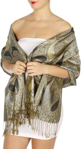 SERENITA Pashmina Scarfs for Women, Pashminas Wrap Shawls, Soft Wedding Scarf, Paisley Lurex Jacquard Evening Scarves in Saudi Arabia