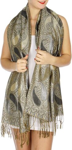 SERENITA Pashmina Scarfs for Women, Pashminas Wrap Shawls, Soft Wedding Scarf, Paisley Lurex Jacquard Evening Scarves in Saudi Arabia