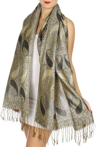 SERENITA Pashmina Scarfs for Women, Pashminas Wrap Shawls, Soft Wedding Scarf, Paisley Lurex Jacquard Evening Scarves in Saudi Arabia