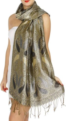 SERENITA Pashmina Scarfs for Women, Pashminas Wrap Shawls, Soft Wedding Scarf, Paisley Lurex Jacquard Evening Scarves in Saudi Arabia