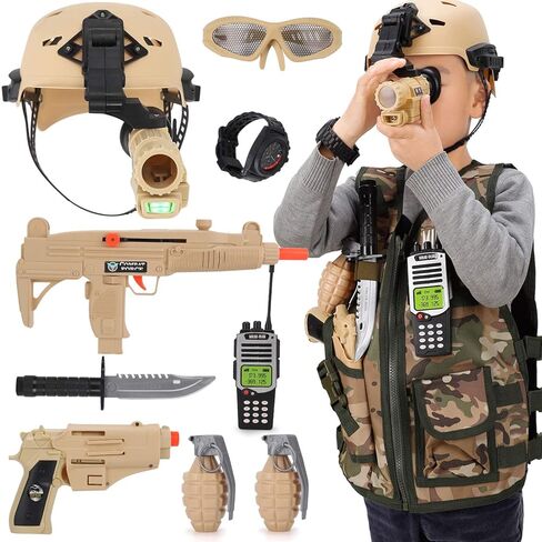 Liberty Imports Kids Costume Dress Up Deluxe Role Play Set with Helmet, Night Vision Monocular, Guns, Weapons, Accessories in Kuwait