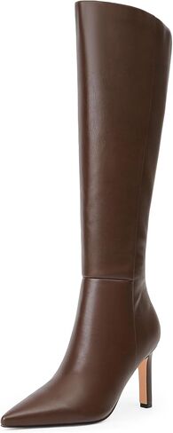 Knee High Boots Women Pointed Toe Stiletto Heel Tall Boots Side Zipper V-Cut Heeled Boots for Women in Kuwait
