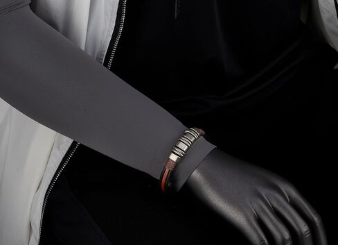 COOLSTEELANDBEYOND Brown Black Leather Bracelet Bangle with Metal Charms, Mens Women Leather Bracelet Wristband in Saudi Arabia