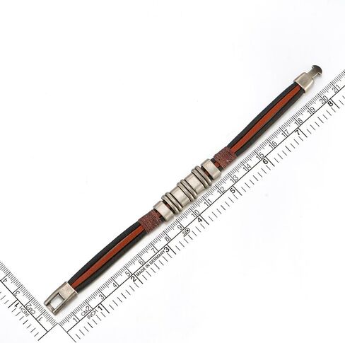 COOLSTEELANDBEYOND Brown Black Leather Bracelet Bangle with Metal Charms, Mens Women Leather Bracelet Wristband in Saudi Arabia