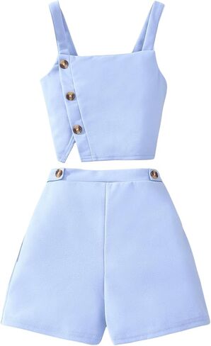 Milumia Girl's Summer Outfits 2 Piece Button Front Cami Tank Top and Shorts Sets in Saudi Arabia