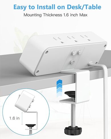 شريط طاقة بمشبك مكتب مع PD 20 وات USB C، حامي عرام سطح المكتب مع 6 منافذ، مقبس حافة الطاولة مع مفتاح، سلك تمديد نحيف بقابس مسطح بطول 6 أقدام، يناسب حافة سطح الطاولة بسمك 1.8 بوصة in Kuwait