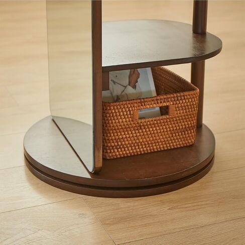 67"×15.7" Full Length Mirror, Large 360° Swivel Mirror with Cloak Rack,with 3 tiers of shelves,Standing Mirror,Rubber Wood Frame, Full Body Mirror, Multifunctional Mirror -Dark Brown in Saudi Arabia