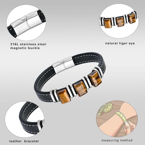 Men's Leather Bracelet Natural Tiger Eye Leather Cuff Bracelet for him,Father's Day Anniversary Jewelry Gifts in Saudi Arabia