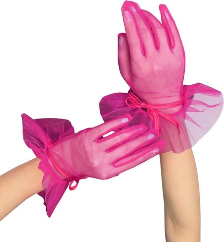 Women's Ruffles Tea Party Mesh Tulle Gloves Christmas Evening Short Gloves Wedding Party Accessory in Saudi Arabia