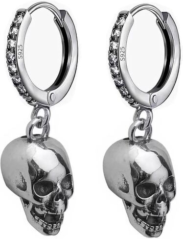 skull earrings for Women Girl Ladies,925 sterling silver Platinum plating skull Hoop earrings. in Saudi Arabia