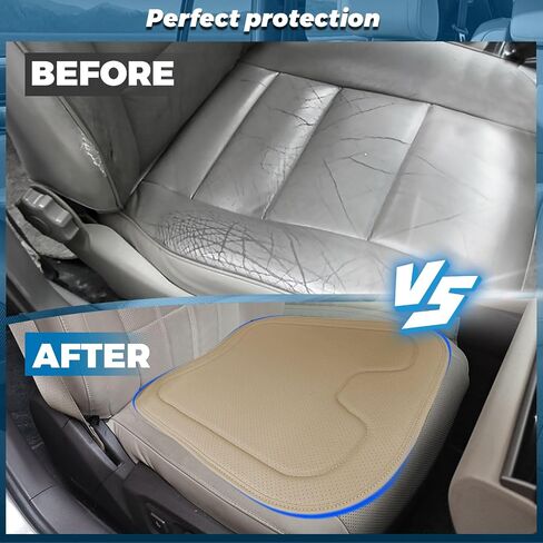 1PC Car Seat Cushion PU Leather Comfort Seat Protector for Car Driver Seat Office Chair Universal Memory Foam Seat Cover with Non Slip Bottom, Beige in Saudi Arabia