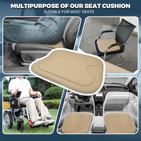 1PC Car Seat Cushion PU Leather Comfort Seat Protector for Car Driver Seat Office Chair Universal Memory Foam Seat Cover with Non Slip Bottom, Beige in Saudi Arabia