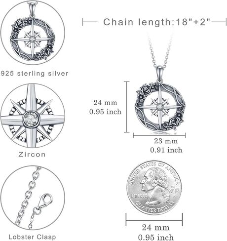 Crystals Phoenix/Rose Compass/Apple Teacher/Horse/Phoenix/Bunny/Dolphin Palm Tree/Mountain Compass/Nurse/Rose Necklace 925 Sterling Silver Necklace for Women Girls in Saudi Arabia