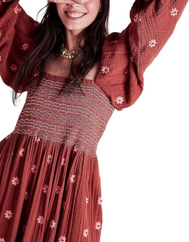 Women Casual Bohemian Floral Dress Square Neck Ruffle Swing A Line Dress Long Sleeve Beach Maxi Dress in Saudi Arabia
