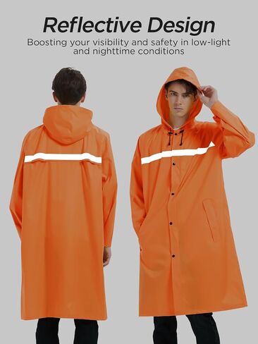 Mens Long Safety Rain Coats with Air Vents Reflective Stripes Waterproof Packable Rain Jacket with Hood Lightweight in Saudi Arabia