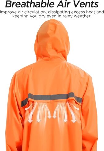 Mens Long Safety Rain Coats with Air Vents Reflective Stripes Waterproof Packable Rain Jacket with Hood Lightweight in Saudi Arabia