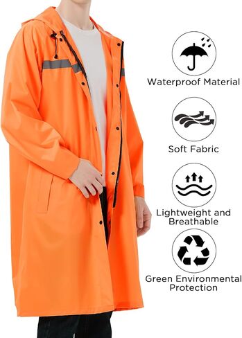 Mens Long Safety Rain Coats with Air Vents Reflective Stripes Waterproof Packable Rain Jacket with Hood Lightweight in Saudi Arabia