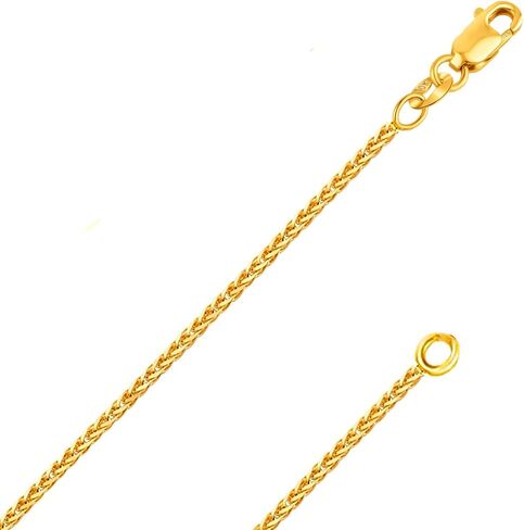 REAL Solid 14K or 10K Yellow or White Gold 0.80mm - 1.3mm Diamond Cut Braided Square Wheat Spiga or Franco Spiga Chain Necklace with Lobster Claw Clasp | Multiple Lengths Available | Men Women | MADE IN ITALY in Kuwait