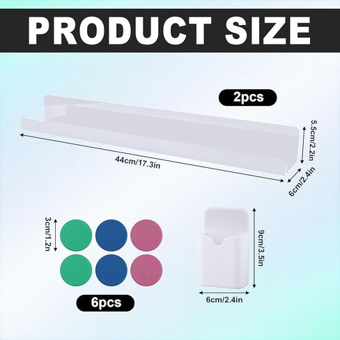 قطعتان من رف الكتب المغناطيسي مع حامل قلم مغناطيسي + 6 قطع مغناطيس سبورة بيضاء مستديرة، رف كتب عائم مغناطيسي رف كتب مغناطيسي لدراسة مكتب السبورة البيضاء in Kuwait