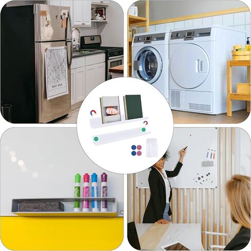 قطعتان من رف الكتب المغناطيسي مع حامل قلم مغناطيسي + 6 قطع مغناطيس سبورة بيضاء مستديرة، رف كتب عائم مغناطيسي رف كتب مغناطيسي لدراسة مكتب السبورة البيضاء in Kuwait