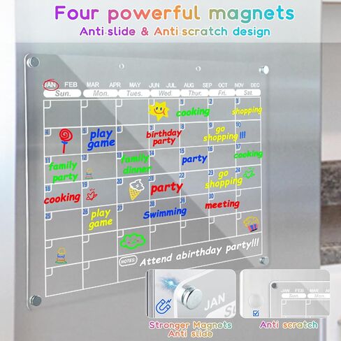 Acrylic Magnetic Calendar for Fridge,2 Set Fridge Calendar Dry Erase Board,Clear Reusable Refrigerator Calendar,Whiteboard Planner Includes 6 Color Magnetic Markers(16"x12"Inches) in Saudi Arabia