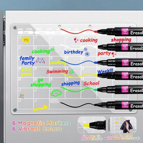 Acrylic Magnetic Calendar for Fridge,2 Set Fridge Calendar Dry Erase Board,Clear Reusable Refrigerator Calendar,Whiteboard Planner Includes 6 Color Magnetic Markers(16"x12"Inches) in Saudi Arabia
