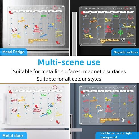 Acrylic Magnetic Calendar for Fridge,2 Set Fridge Calendar Dry Erase Board,Clear Reusable Refrigerator Calendar,Whiteboard Planner Includes 6 Color Magnetic Markers(16"x12"Inches) in Saudi Arabia