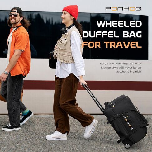 حقيبة دفل بعجلات - حقائب دفل كبيرة بعجلات سعة 60 لتر للسفر مقاومة للماء مع حجرة للأحذية للسفر وصالة الألعاب الرياضية طوال الليل وعطلة نهاية الأسبوع باللون الأسود in Kuwait