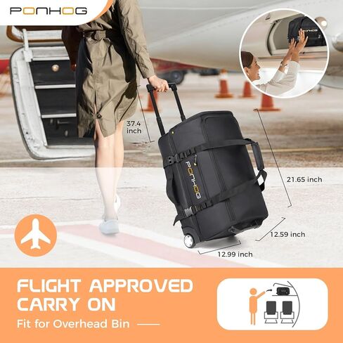 حقيبة دفل بعجلات - حقائب دفل كبيرة بعجلات سعة 60 لتر للسفر مقاومة للماء مع حجرة للأحذية للسفر وصالة الألعاب الرياضية طوال الليل وعطلة نهاية الأسبوع باللون الأسود in Kuwait
