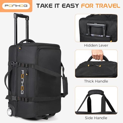 حقيبة دفل بعجلات - حقائب دفل كبيرة بعجلات سعة 60 لتر للسفر مقاومة للماء مع حجرة للأحذية للسفر وصالة الألعاب الرياضية طوال الليل وعطلة نهاية الأسبوع باللون الأسود in Kuwait