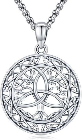 Tree of Life Necklace 925 Sterling Silver Tree Pendant Irish Celtic Knot Necklace Trinity Knot Pendant Irish Life Tree Celitc Jewelry Gifts for Men Women (Gold, Black, Silver) in Kuwait