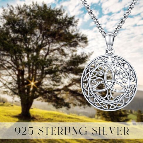 Tree of Life Necklace 925 Sterling Silver Tree Pendant Irish Celtic Knot Necklace Trinity Knot Pendant Irish Life Tree Celitc Jewelry Gifts for Men Women (Gold, Black, Silver) in Kuwait