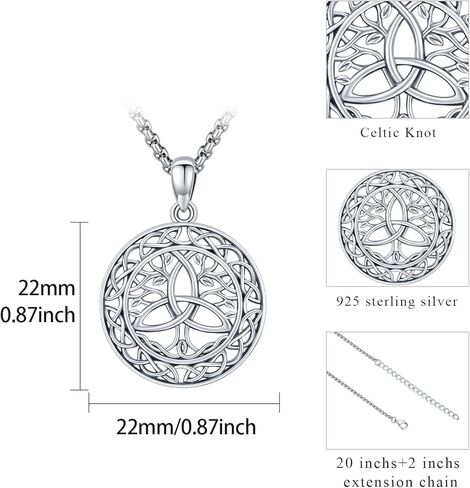 Tree of Life Necklace 925 Sterling Silver Tree Pendant Irish Celtic Knot Necklace Trinity Knot Pendant Irish Life Tree Celitc Jewelry Gifts for Men Women (Gold, Black, Silver) in Kuwait