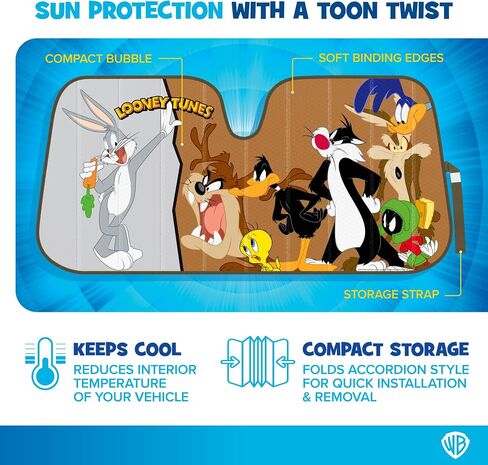 BDK Looney Tunes Road Trip Front Windshield Auto Shade, Accordion Folding Auto Sunshade for Car Truck SUV-Blocks UV Rays Sun Visor Protector, Keeps Your Vehicle Cool-58 x 27 Inch (WBAS-1102) in Saudi Arabia