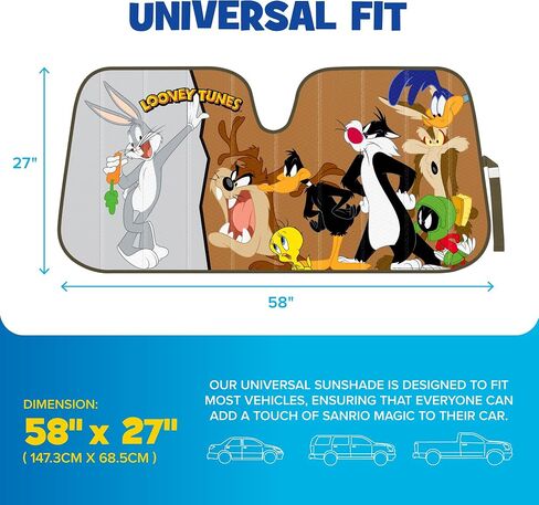 BDK Looney Tunes Road Trip Front Windshield Auto Shade, Accordion Folding Auto Sunshade for Car Truck SUV-Blocks UV Rays Sun Visor Protector, Keeps Your Vehicle Cool-58 x 27 Inch (WBAS-1102) in Saudi Arabia