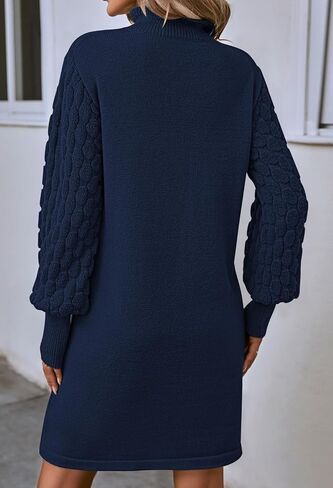 HUUSA Winter Dresses for Women 2024 Fall Puff Long Sleeve Sweaters Loose Mock Neck Outfits Sexy Mini Dress Going Out in Saudi Arabia