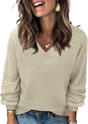 Messic Womens Pullover Sweaters 2024 Casual Long Sleeve V Neck Lightweight Loose Knit Tops in Saudi Arabia
