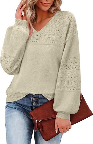 Messic Womens Pullover Sweaters 2024 Casual Long Sleeve V Neck Lightweight Loose Knit Tops in Saudi Arabia