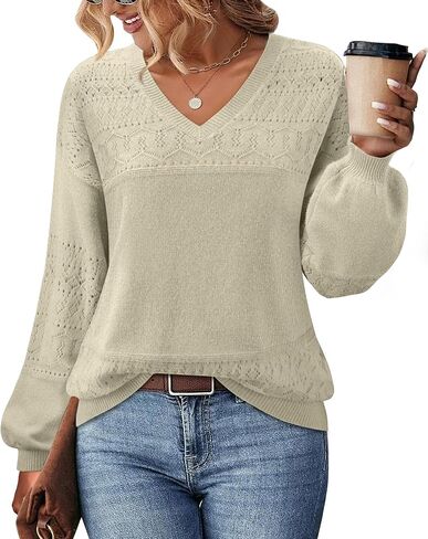 Messic Womens Pullover Sweaters 2024 Casual Long Sleeve V Neck Lightweight Loose Knit Tops in Saudi Arabia