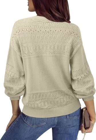 Messic Womens Pullover Sweaters 2024 Casual Long Sleeve V Neck Lightweight Loose Knit Tops in Saudi Arabia