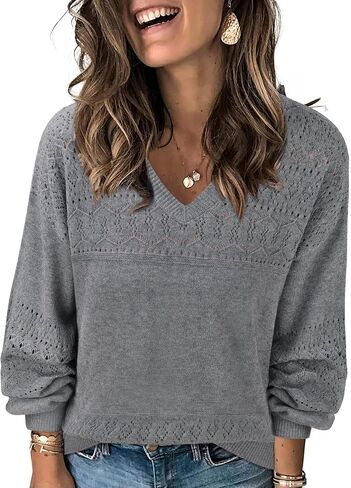 Messic Womens Pullover Sweaters 2024 Casual Long Sleeve V Neck Lightweight Loose Knit Tops in Saudi Arabia