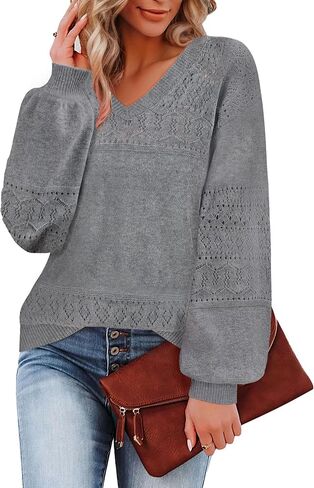 Messic Womens Pullover Sweaters 2024 Casual Long Sleeve V Neck Lightweight Loose Knit Tops in Saudi Arabia