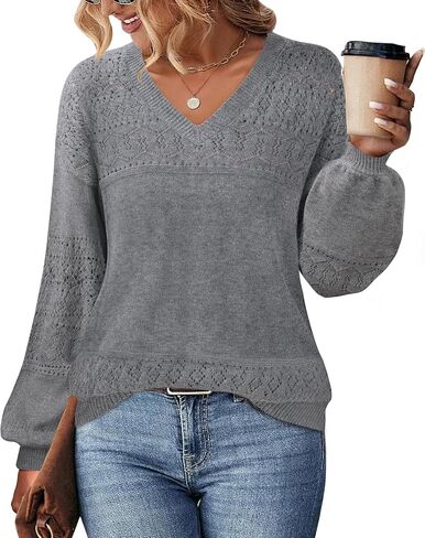 Messic Womens Pullover Sweaters 2024 Casual Long Sleeve V Neck Lightweight Loose Knit Tops in Saudi Arabia