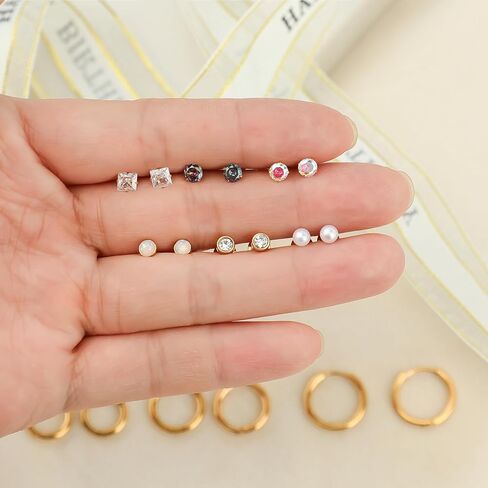 Surgical Steel Earrings for Women Men Hypoallergenic 20G Surgical Steel Stud Hoop Earrings Set Opal Cz Pearl Flat Back Earrings Cartilage Earring for Sensitive Ears 9 Pairs in Saudi Arabia